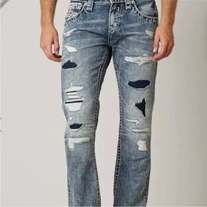 Rock Revival Gray Slim Suhul Jeans with Distressed Detailing 30x30